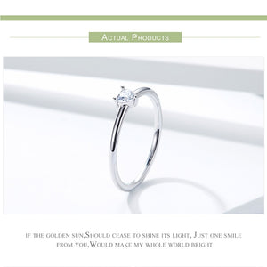 BAMOER HOT SALE 925 Sterling Silver Heart Clear CZ Simple Finger Rings for Women